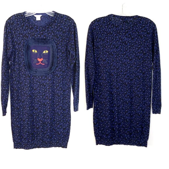 Little Mark Jacobs Girls Navy Blue Leopard Printed Sweater Dress Sz 12 - Picture 3 of 16